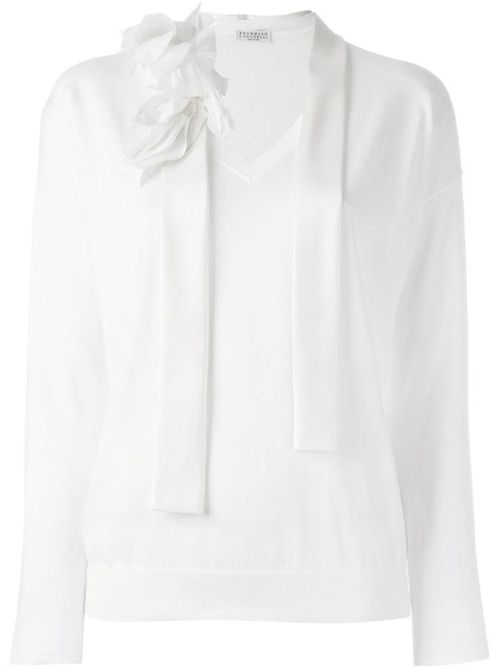 Brunello Cucinelli Flower Appliqué Cardigan, Women's, Size: M, White, Cotton/silk/spandex/elastane