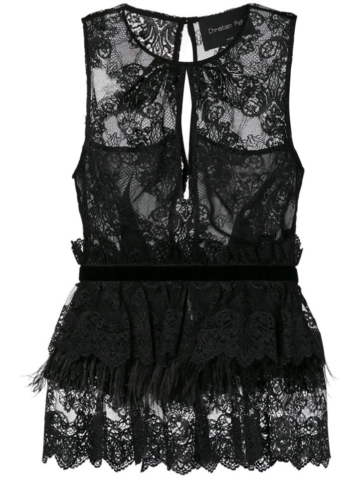 Christian Pellizzari Lace Peplum Top - Black