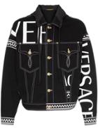 Versace Logo Check Print Denim Jacket - Black