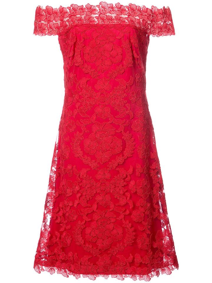 Tadashi Shoji - Floral Lace Bardot Dress - Women - Nylon/polyester/rayon - 12, Red, Nylon/polyester/rayon