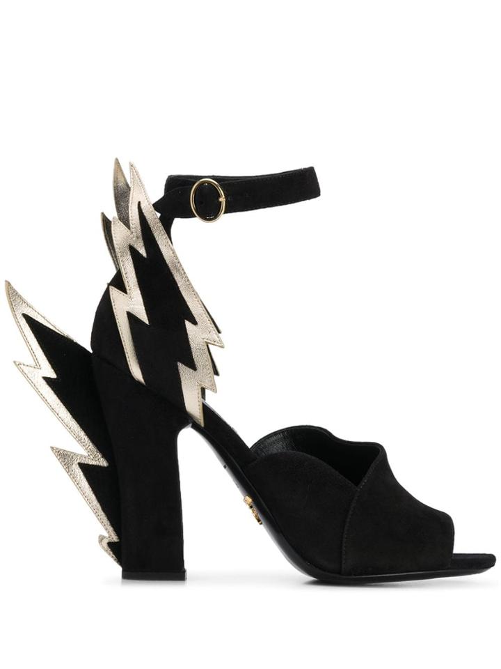 Prada Thunderbolt Appliqué Sandals - Black