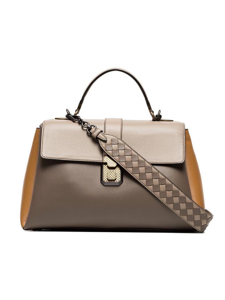 Bottega Veneta Taupe Piazza Leather Shoulder Bag - Brown