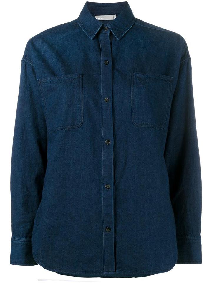 Vince Long Sleeve Shirt, Women's, Size: 4, Blue, Cotton