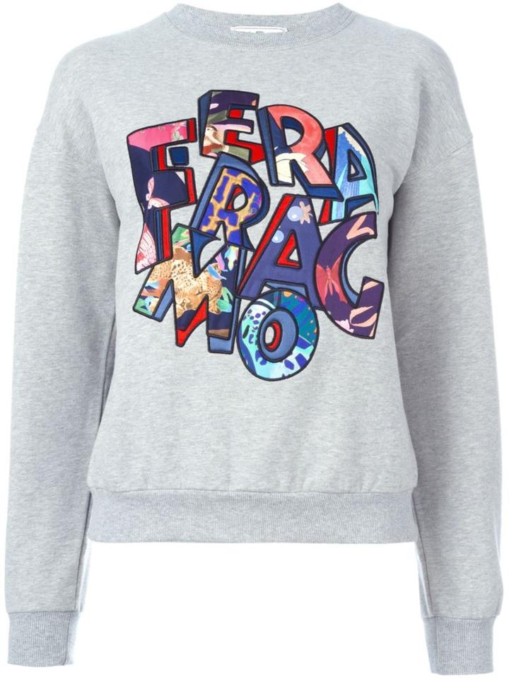 Salvatore Ferragamo Logo Patch Sweatshirt, Women's, Size: Small, Grey, Silk/cotton/spandex/elastane