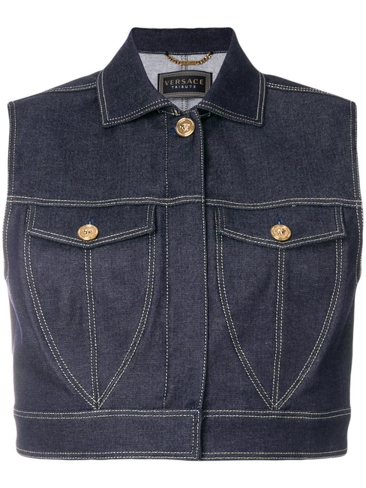 Versace Cropped Denim Vest - Blue