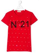 No21 Kids Crystal Embellished Logo Print T-shirt - Red