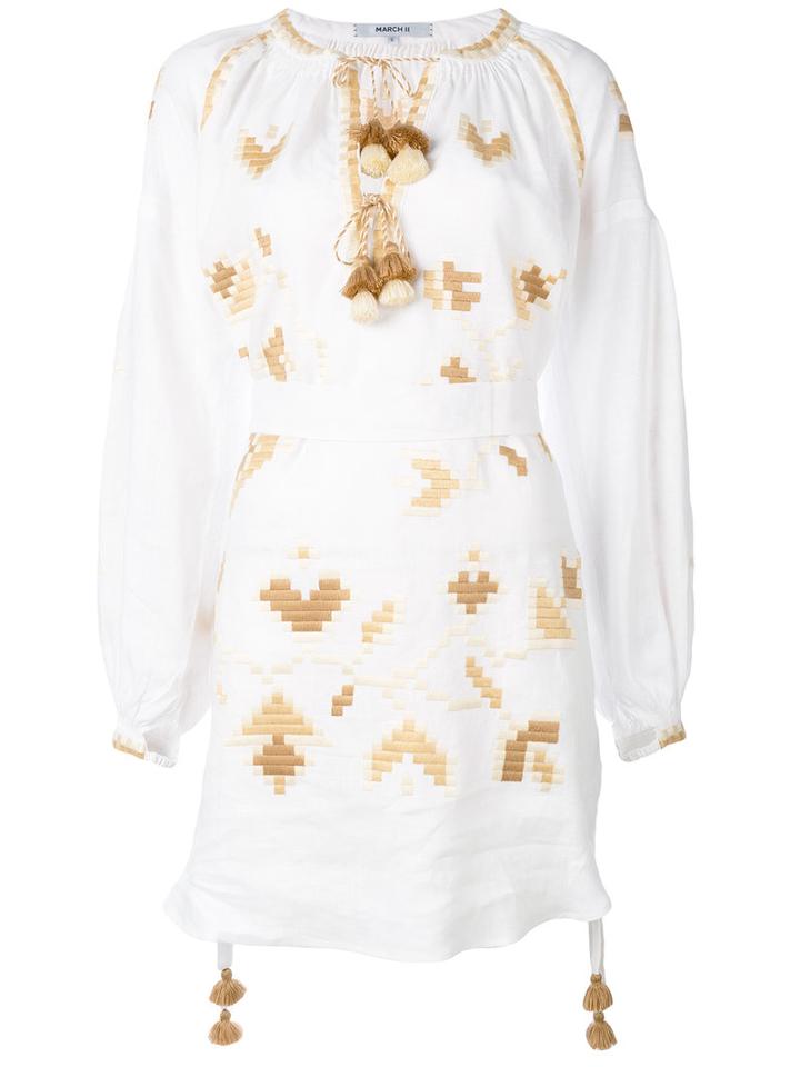 March 11 - Embroidered Shirt Dress - Women - Linen/flax/acrylic - L, White, Linen/flax/acrylic