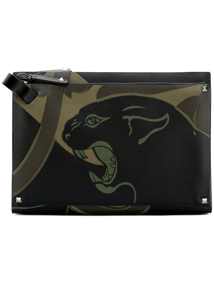 Valentino - Valentino Garavani Panther Clutch - Men - Cotton/leather - One Size, Black, Cotton/leather