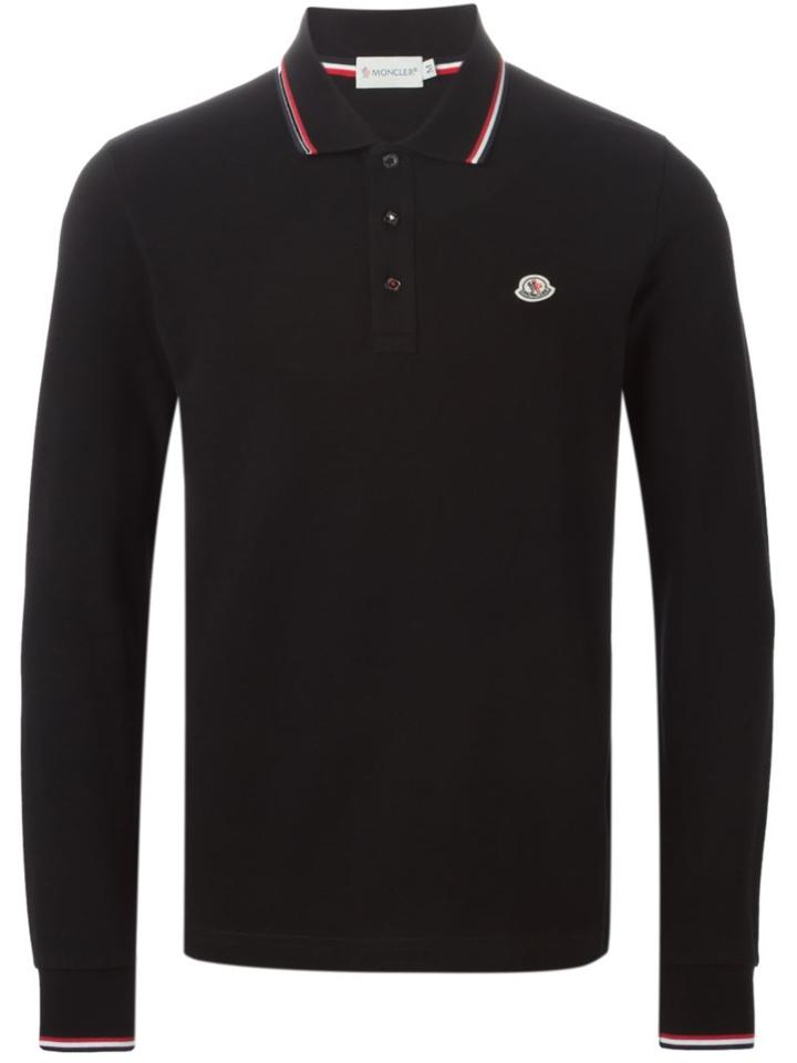 Moncler Long Sleeve Polo Shirt, Men's, Size: Xl, Black, Cotton