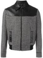Saint Laurent Houndstooth Contrast Teddy Jacket, Men's, Size: 52, Black, Wool/silk/lamb Skin/cotton