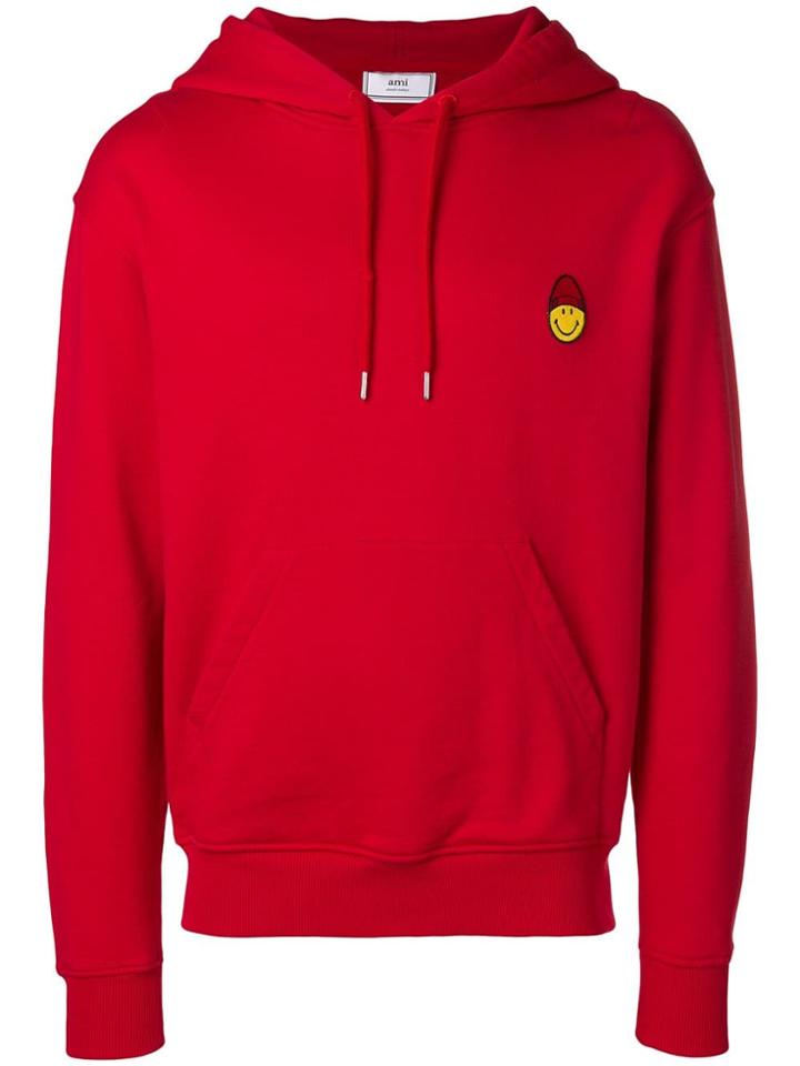 Ami Alexandre Mattiussi Hoodie With Patch Smiley - Red