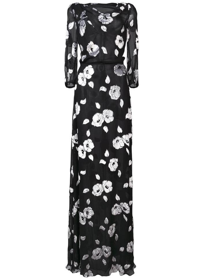 Carolina Herrera Floral Long Dress - Black