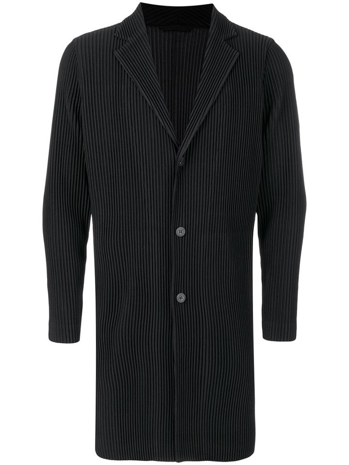 Homme Plissé Issey Miyake - Single Breasted Pleated Coat - Men - Polyester - 3, Black, Polyester