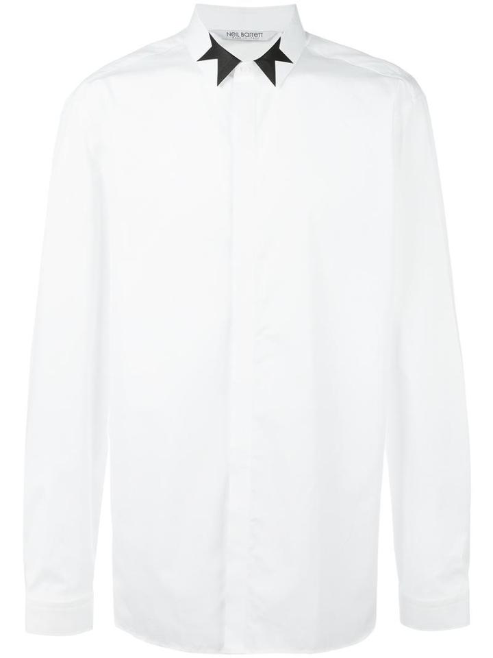 Neil Barrett Geometric Detail Collar Shirt, Men's, Size: 40, White, Cotton