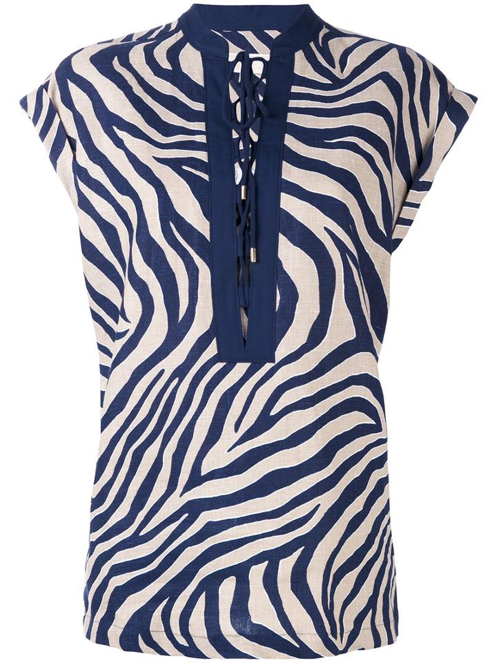Michael Michael Kors - Zebra Print Blouse - Women - Cotton/linen/flax/polyester/spandex/elastane - Xl, Women's, Blue, Cotton/linen/flax/polyester/spandex/elastane