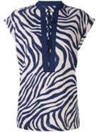 Michael Michael Kors - Zebra Print Blouse - Women - Cotton/linen/flax/polyester/spandex/elastane - Xl, Women's, Blue, Cotton/linen/flax/polyester/spandex/elastane