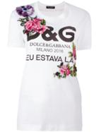 Dolce & Gabbana Logo Rose T-shirt, Women's, Size: 38, White, Cotton/polyester/pvc/brass