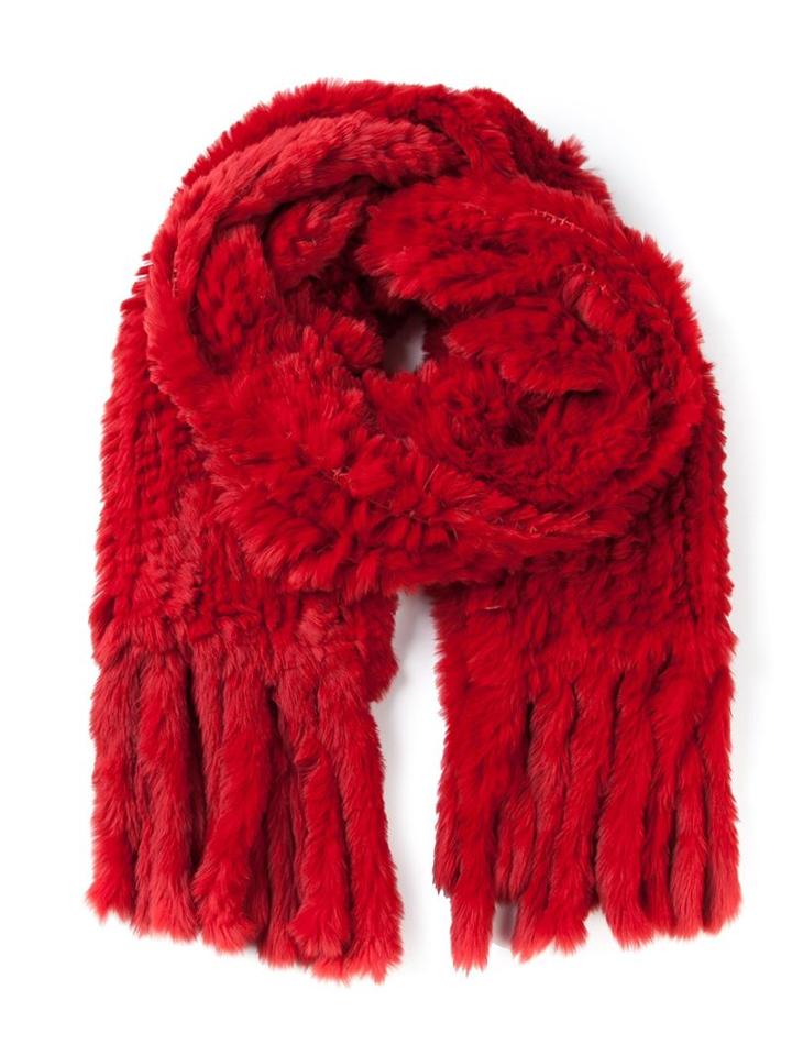 Liska Fringed Scarf, Women's, Red, Rabbit Fur