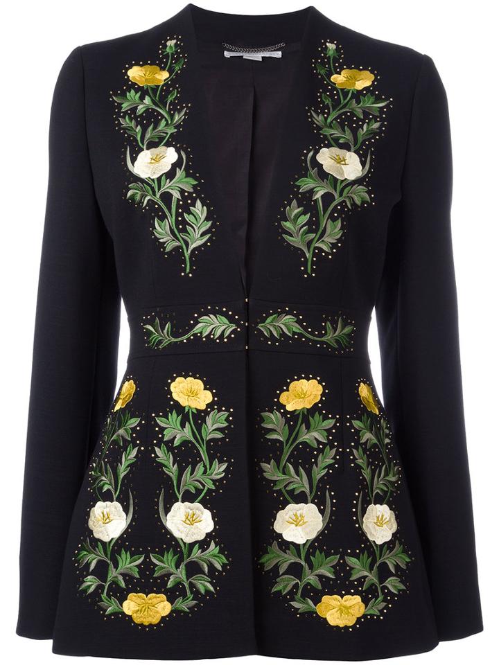 Stella Mccartney Floral Embroidered Jacket, Women's, Size: 40, Black, Spandex/elastane/wool/viscose/crystal