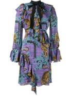 Gucci Ruffled Tiger Print Dress, Women's, Size: 46, Pink/purple, Silk/cotton/viscose/spandex/elastane