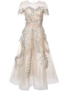 Oscar De La Renta Lamé Threadwork Embroidered Dress - White