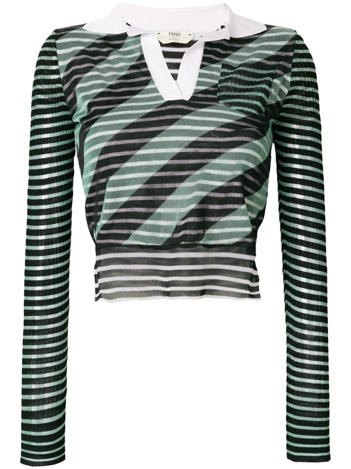 Fendi Striped Cropped Top - Green