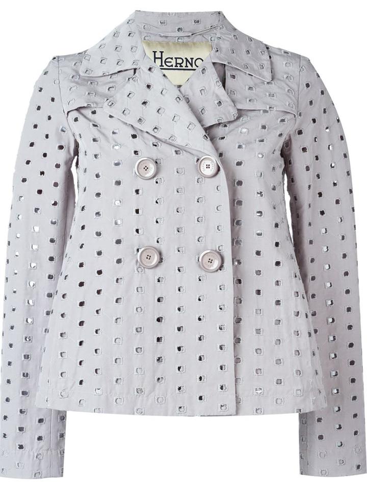 Herno Square Eyelet Double Breasted Blazer, Women's, Size: 44, Grey, Cotton/polypropylene/acetate/polyester