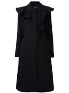 Goen.j Ruffled Neck Belted Coat, Women's, Size: Large, Black, Bemberg/polyurethane/wool