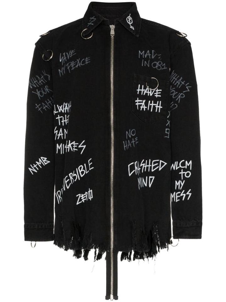 Faith Connexion Graffiti Print Denim Jacket - Black