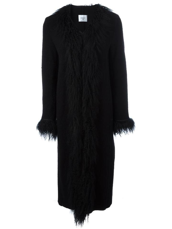 Dondup Detailing Zipped Coat, Women's, Size: 40, Black, Wool/lamb Fur/acetate/viscose