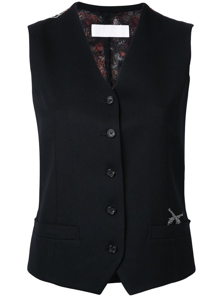 Roar - Floral Print Waistcoat - Women - Wool - I, Black, Wool