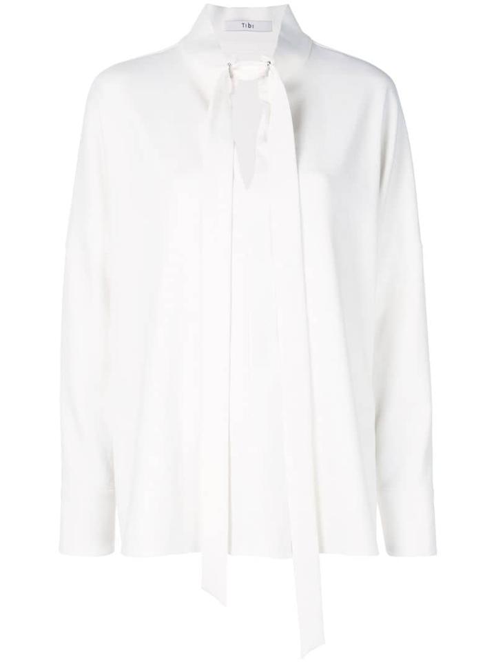 Tibi Draped Dolman Tie Neck Top - White