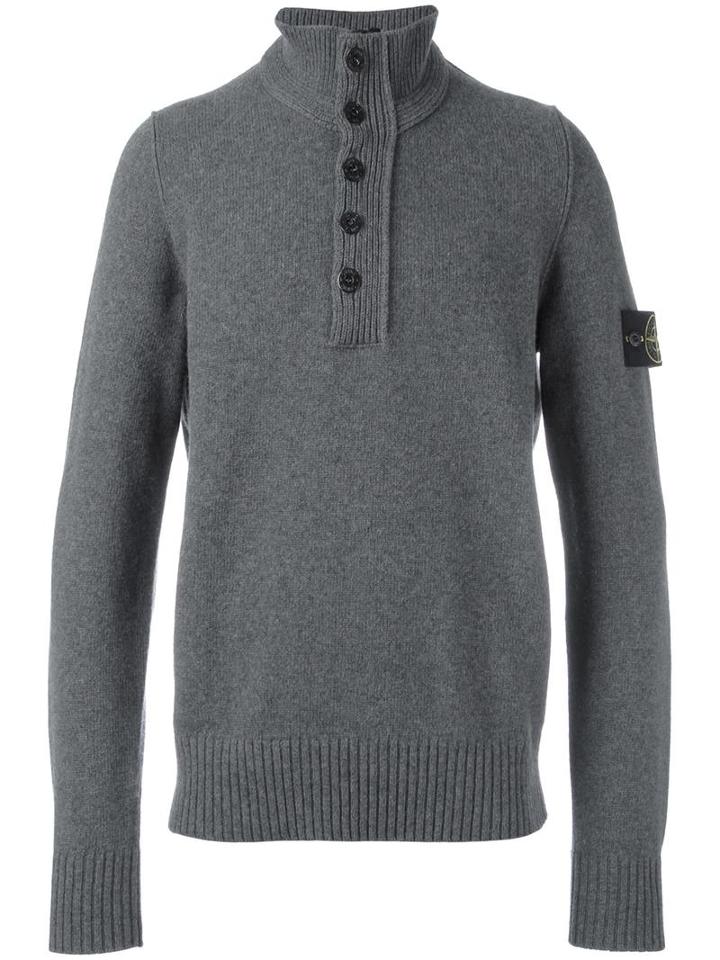 Stone Island Button Down Jumper, Men's, Size: Xl, Grey, Wool/polyamide