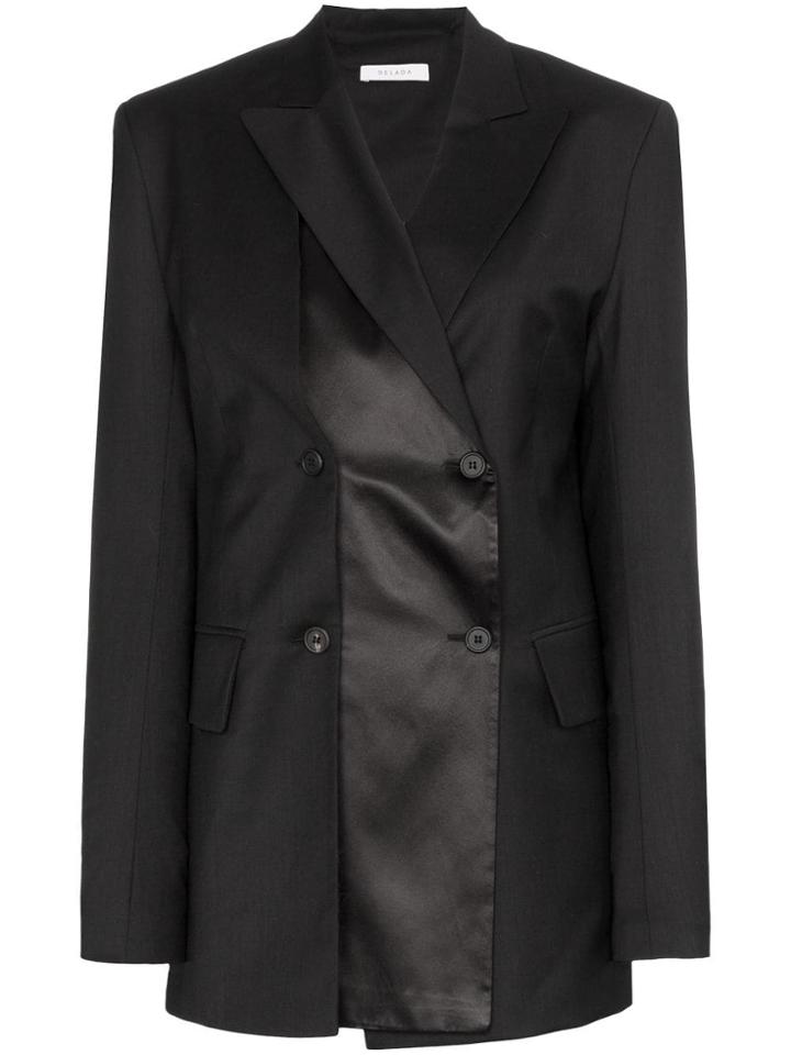 Delada Layered Off-shoulder Wool Blazer - Black