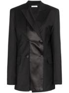 Delada Layered Off-shoulder Wool Blazer - Black