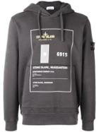 Stone Island Rectangular Framed Logo Printed Hoodie - Grey