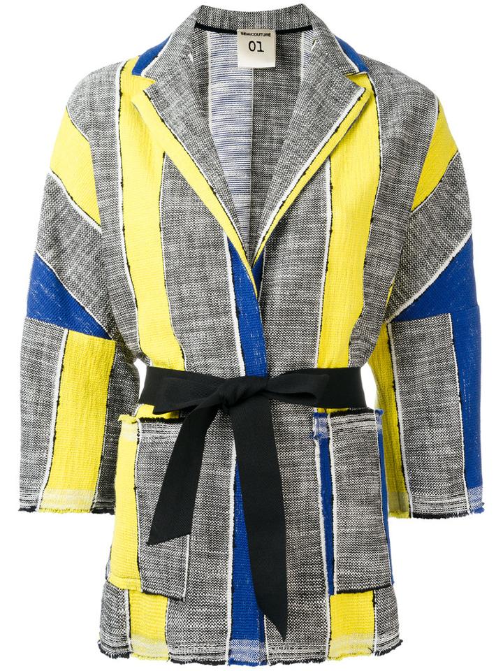 Semicouture Arthur Belted Jacket, Size: Large, Grey, Cotton/polyamide/spandex/elastane