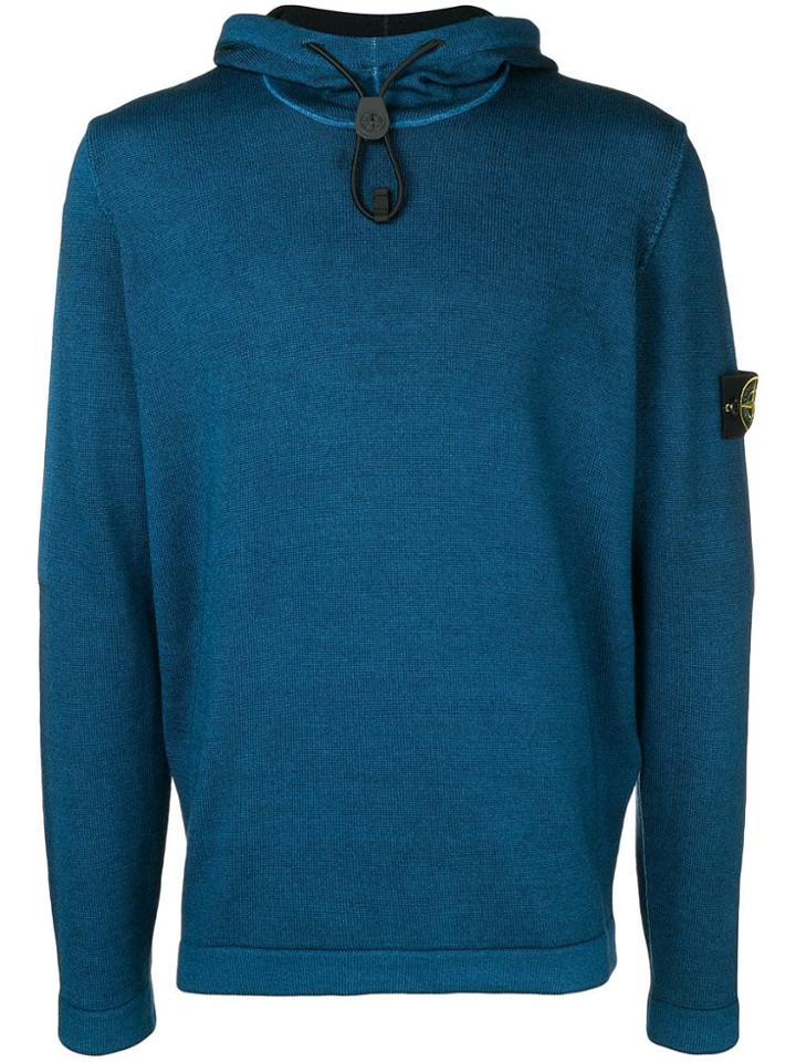 Stone Island Logo Patch Hooded Jumper - Blue