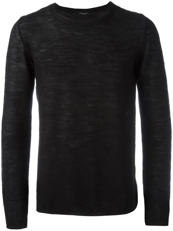 Fine Knit Jumper, Men's, Size: 54, Black, Cotton/linen/flax/polyester, Roberto Collina