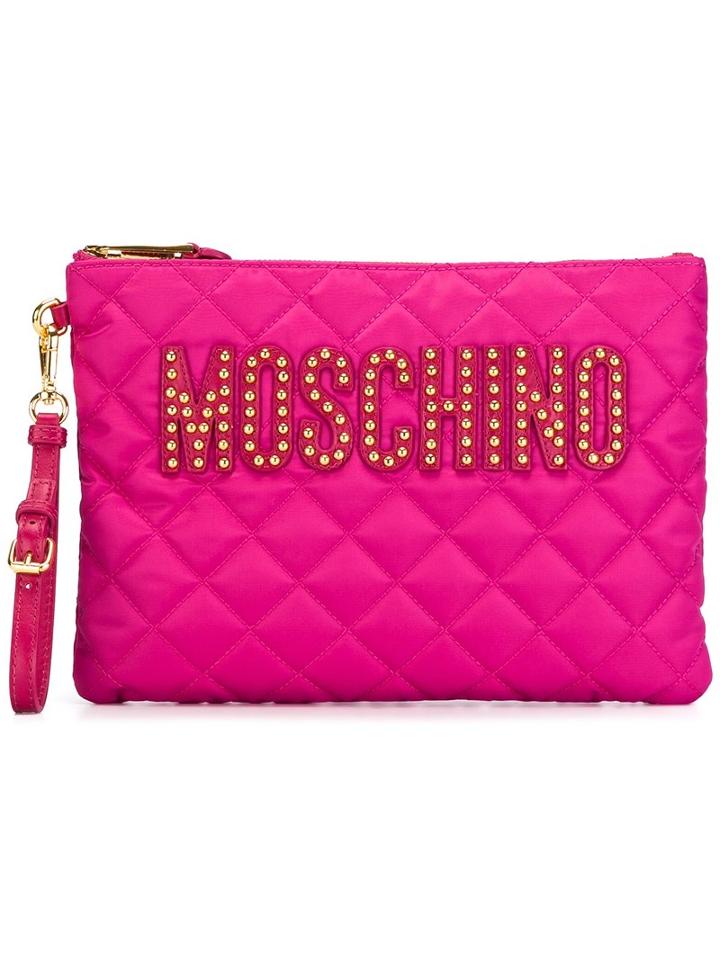 Moschino Quilted Clutch, Women's, Pink/purple, Acrylic/polyamide/leather