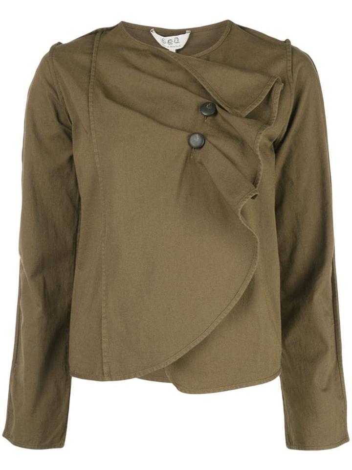 Sea Draped Panel Blouse - Green