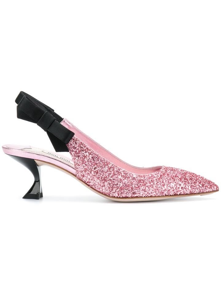 Miu Miu Glitter Embellished Pumps - Pink & Purple