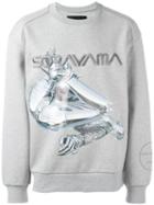 Juun.j Embroidered Printed Oversized Sweatshirt, Men's, Size: 46, Grey, Cotton/polyester