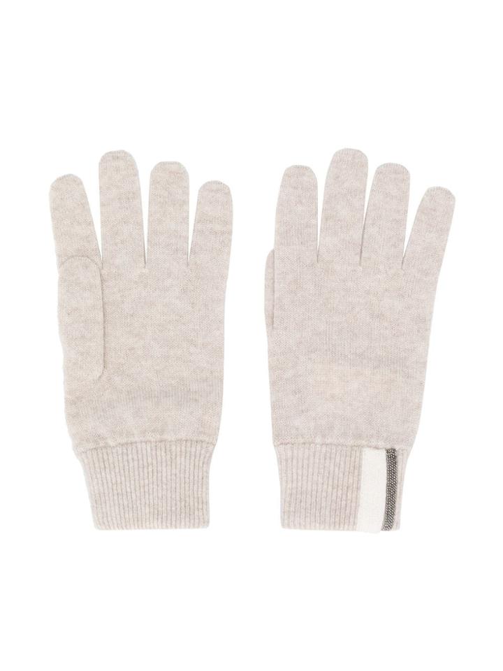Brunello Cucinelli Kids Beaded Ribbed Detail Gloves - Neutrals