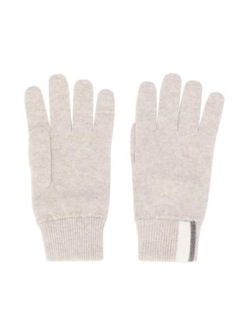 Brunello Cucinelli Kids Beaded Ribbed Detail Gloves - Neutrals