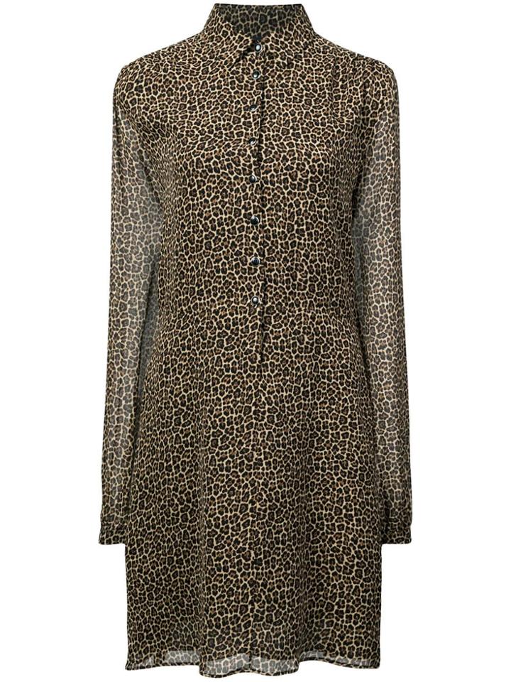 Saint Laurent Leopard Print Shirt Dress - Brown