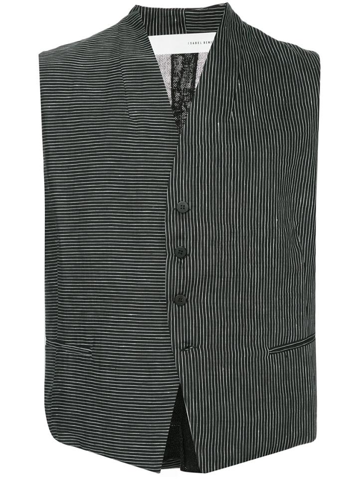Isabel Benenato Striped Waistcoat - Black