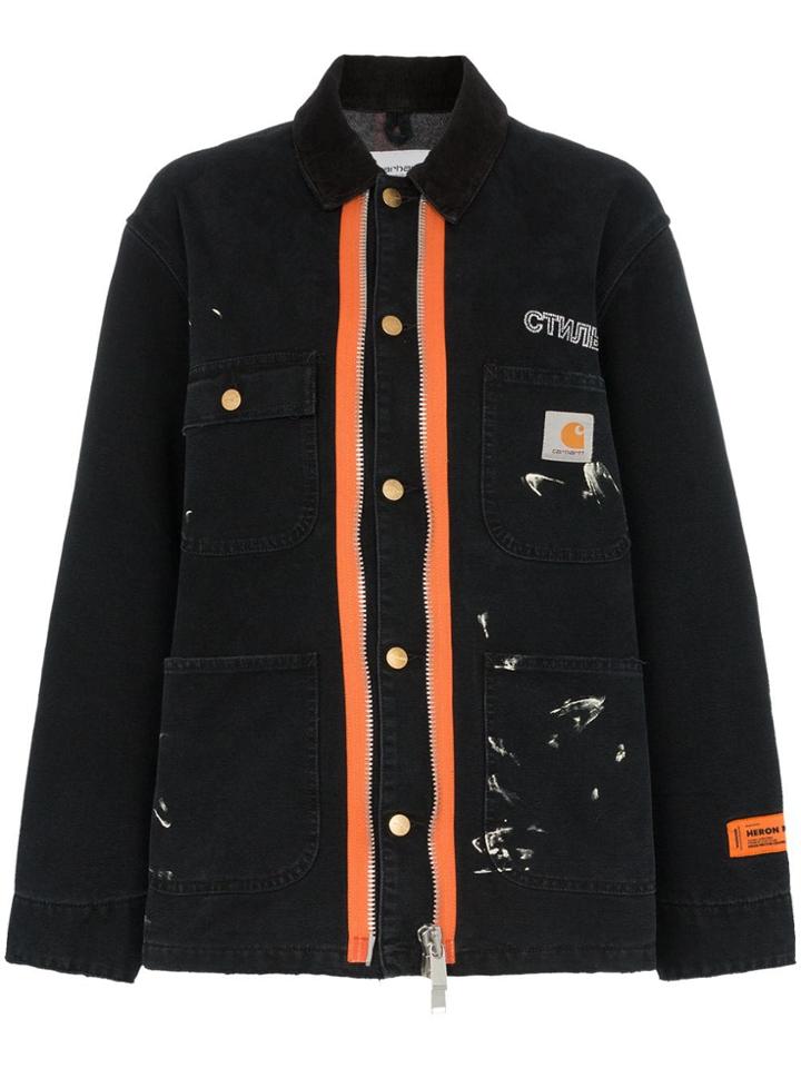 Heron Preston X Carhartt Orange Contrast Zip Workwear Jacket - Black