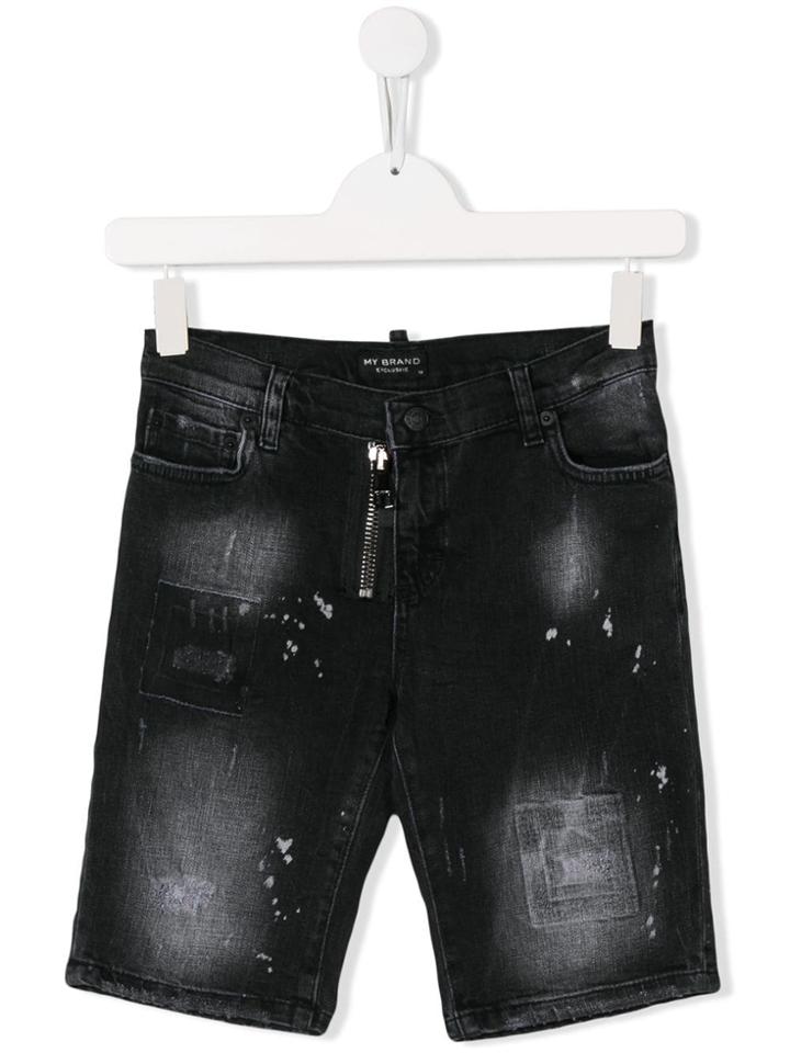 My Brand Kids Teen Distressed Denim Shorts - Black