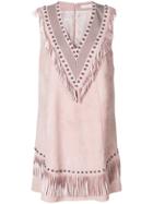 Drome Fringed V-neck Dress - Pink & Purple